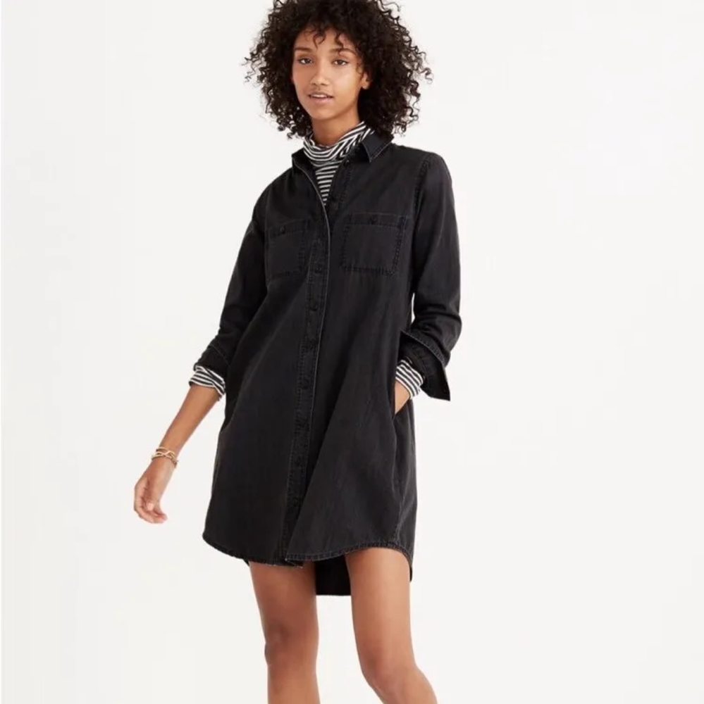 NWT Madewell Black Denim Shirt dress Colton Wash Medium